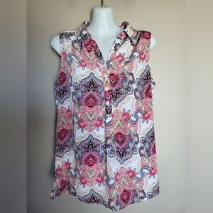 Dana Buchman Pink and Black Paisley Blouse, Size Medium